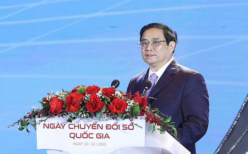 Thủ tướng Phạm Minh Chính gửi Thông điệp nhân Ngày Chuyển đổi số quốc gia năm 2022. Ảnh: Dương Giang-TTXVN