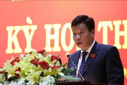 Tân Chủ tịch HĐND tỉnh Đắk Nông Lưu Văn Trung phát biểu nhận nhiệm vụ. Ảnh: Ngọc Minh-TTXVN