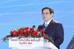 Thủ tướng Phạm Minh Chính gửi Thông điệp nhân Ngày Chuyển đổi số quốc gia năm 2022. Ảnh: Dương Giang-TTXVN