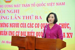 Đồng chí Nguyễn Thị Thanh, Ủy viên Trung ương Đảng, Ủy viên Ủy ban Thường vụ Quốc hội, Trưởng Ban Công tác đại biểu Quốc hội, Phó Trưởng Tổ chức Trung ương phát biểu tại hội nghị. Ảnh: Minh Đức - TTXVN