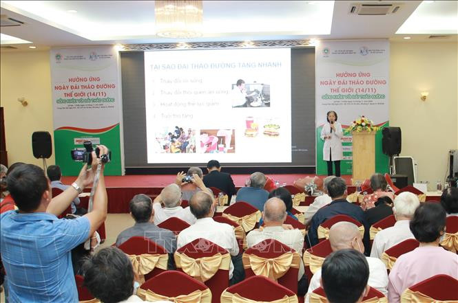 Bác sỹ cập nhật kiến thức và tác hại của đái tháo đường cho người dân tại tại buổi lễ. Ảnh: Đinh Hằng - TTXVN Thành phố Hồ Chí Minh hưởng ứng Ngày đái tháo đường thế giới ảnh 6