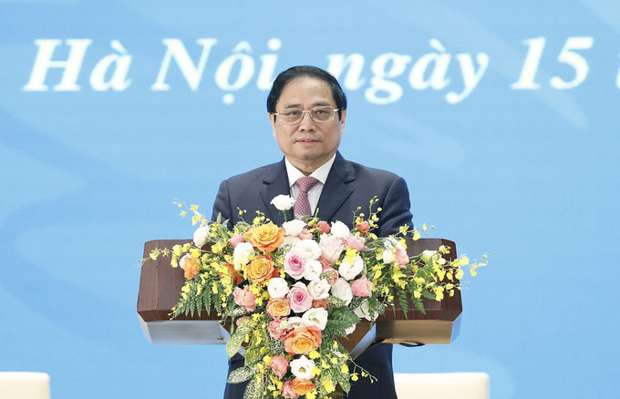 Thủ tướng Phạm Minh Chính phát biểu tại Hội nghị đối thoại với Phụ nữ Việt Nam. Ảnh: Dương Giang-TTXVN Thủ tướng Chính phủ Phạm Minh Chính đối thoại với phụ nữ ảnh 1