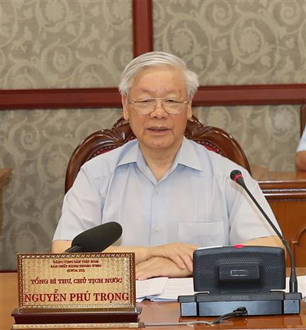 Tổng Bí thư, Chủ tịch nước Nguyễn Phú Trọng phát biểu chỉ đạo cuộc họp. Ảnh : Trí Dũng - TTXVN Tổng Bí thư, Chủ tịch nước Nguyễn Phú Trọng: Thanh Hóa phấn đấu phát triển toàn diện, là tỉnh kiểu mẫu ảnh 1