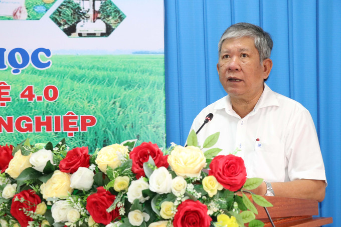 Chủ tịch Liên hiệp các hội khoa học và kỹ thuật tỉnh Trà Vinh Trần Bình Trọng phát biểu tại Hội thảo. potal-tra-vinh-hoi-thao-khoa-hoc-ung-dung-cong-nghe-40-trong-san-xuat-nong-nghiep-8043116.jpg
