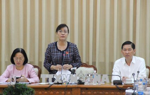 Bà Nguyễn Thị Quyết Tâm, Phó Bí thư Thành ủy, Chủ tịch Hội đồng nhân dân Thành phố Hồ Chí Minh phát biểu tại buổi làm việc. Ảnh: Xuân Dự - TTXVN Bà Nguyễn Thị Quyết Tâm, Phó Bí thư Thành ủy, Chủ tịch Hội đồng nhân dân Thành phố Hồ Chí Minh phát biểu tại buổi làm việc. Ảnh: Xuân Dự - TTXVN