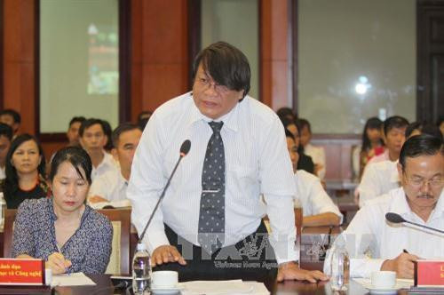 CNVC - LĐ tiêu biểu Trần Văn Nhanh, Công ty in 4 phát biểu tại buổi gặp gỡ. Ảnh: Thanh Vũ - TTXVN