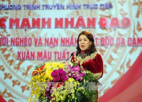 Chủ tịch Hội Chữ thập đỏ Việt Nam Nguyễn Thị Xuân Thu phát biểu khai mạc Chương trình. Ảnh: Quý Trung – TTXVN Chủ tịch Hội Chữ thập đỏ Việt Nam Nguyễn Thị Xuân Thu phát biểu khai mạc Chương trình. Ảnh: Quý Trung – TTXVN