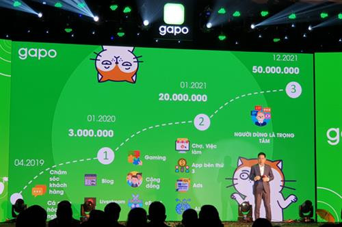 Theo ông Dương Vi Khoa - Giám đốc Chiến lược Gapo, mục tiêu của Gapo là đạt 3 triệu người dùng vào năm 2020 và hướng đến mục tiêu 50 triệu người dùng vào năm 2021. Ảnh: vietnamnet.vn Theo ông Dương Vi Khoa - Giám đốc Chiến lược Gapo, mục tiêu của Gapo là đạt 3 triệu người dùng vào năm 2020 và hướng đến mục tiêu 50 triệu người dùng vào năm 2021. Ảnh: vietnamnet.vn