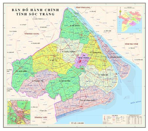 Bản đồ hành chính tỉnh Sóc Trăng. Ảnh: TTXVN phát Bản đồ hành chính tỉnh Sóc Trăng. Ảnh: TTXVN phát