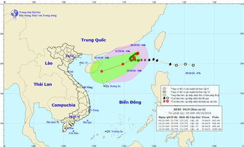 Đường đi và vị trí của cơn bão. Ảnh: nchmf.gov.vn Đường đi và vị trí của cơn bão. Ảnh: nchmf.gov.vn