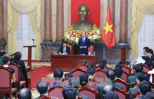 Chủ tịch nước Trần Đại Quang phát biểu tại buổi tiếp. Ảnh: Nhan Sáng - TTXVN