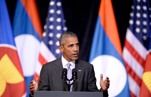 Tổng thống Mỹ Barack Obama phát biểu tại Trung tâm văn hóa Lào ở Viêng Chăn ngày 6/9. AFP/TTXVN