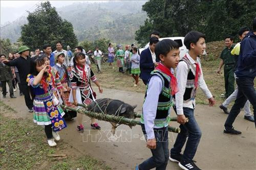 Lễ rước lễ vật lên rừng cấm. Ảnh: Việt Dũng – TTXVN