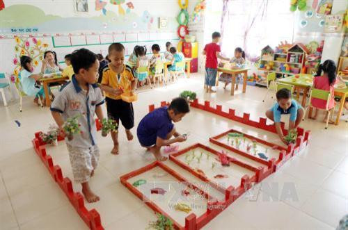 Giờ học hoạt động góc của trẻ 5 tuổi, Trường Mầm non Tuổi Thơ, thành phố Bạc Liêu. Ảnh: Quý Trung – TTXVN