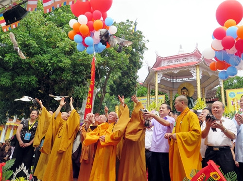 Thả chim bồ câu tại Đại lễ chiêm bái Phật ngọc hòa bình thế giới. Ảnh Thu Hằng- TTXVN Thả chim bồ câu tại Đại lễ chiêm bái Phật ngọc hòa bình thế giới. Ảnh Thu Hằng- TTXVN