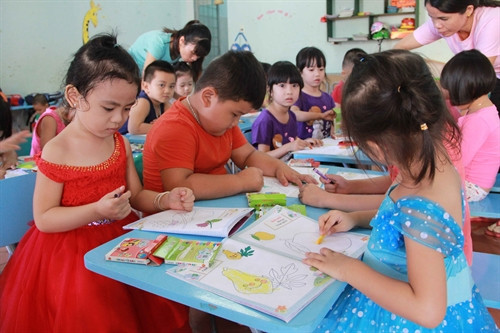 Một lớp học tại Trường mẫu giáo Thị trấn Krông K’mar, huyện Krông Bông (Đắk Lắk) Ảnh: Phạm Cường - TTXVN