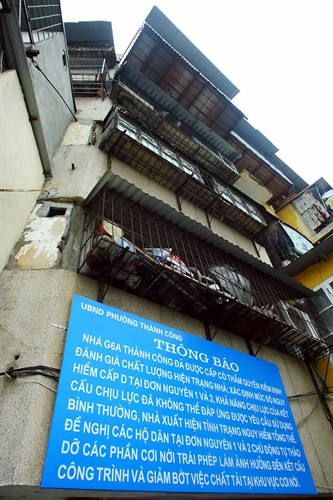 Thông báo của UBND phường Thành Công về mức độ nguy hiểm của khu nhà G6A.