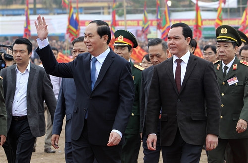 Chủ tịch nước Trần Đại Quang dư Lễ hội Tịch điền Đọi Sơn 2017. Ảnh: Quốc Khánh – TTXVN