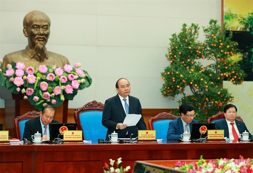 Thủ tướng Nguyễn Xuân Phúc phát biệu tại Phiên họp Chính phủ thường kỳ tháng 1 năm 2017. Ảnh:Thống Nhất-TTXVN