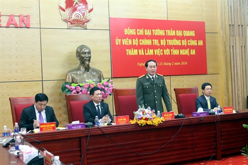 Đại tướng Trần Đại Quang phát biểu tại buổi làm việc. Ảnh: Tá Chuyên – TTXVN