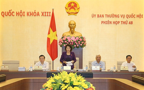 Chủ tịch Quốc hội Nguyễn Thị Kim Ngân phát biểu tại phiên họp thứ 48 của ủy ban Thường vụ Quốc hội khóa XIII. Ảnh: Trọng Đức – TTXVN