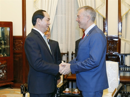 Chủ tịch nước Trần Đại Quang tiếp Ngài Ted Osius, Đại sứ Đặc mệnh toàn quyền Hợp chủng quốc Hoa Kỳ tại Việt Nam. Ảnh: Nhan Sáng-TTXVN