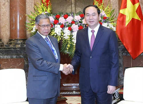 Chiều 8/12/2016, tại Phủ Chủ tịch, Chủ tịch nước Trần Đại Quang tiếp ông Datuk Seri Mustapa Mohamed, Bộ trưởng Ngoại thương và Công nghiệp Malaysia đang thăm và làm việc tại Việt Nam. Ảnh: Nhan Sáng – TTXVN