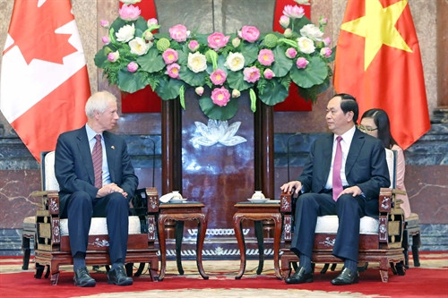Chiều 5/9/2016, tại Phủ Chủ tịch, Chủ tịch nước Trần Đại Quang tiếp Ngài Stephane Dion, Bộ trưởng Ngoại giao Canada đang thăm chính thức nước ta. Ảnh: Nhan Sáng-TTXVN
