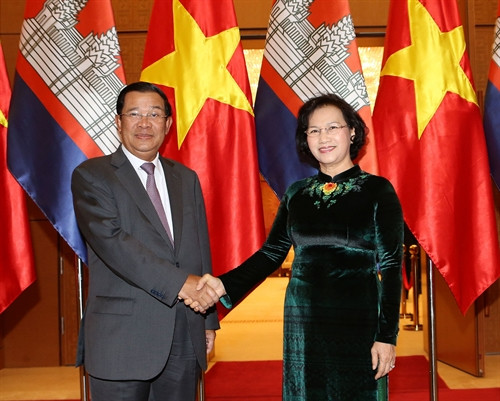 Chủ tịch Quốc hội Nguyễn Thị Kim Ngân tiếp Thủ tướng Campuchia Samdech Akka Moha Sena Padei Techo Hun Sen đang ở thăm chính thức Việt Nam. Ảnh: Trọng Đức - TTXVN