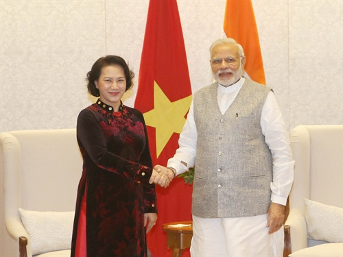 Chủ tịch Quốc hội Nguyễn Thị Kim Ngân hội kiến với Thủ tướng Ấn Độ Narendra Modi. Ảnh: Trọng Đức - TTXVN