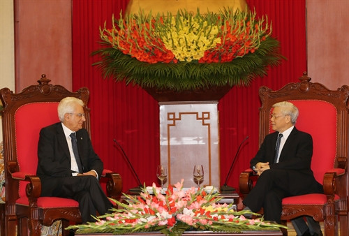 Tổng Bí thư Nguyễn Phú Trọng tiếp Tổng thống Italy Sergio Mattarella. Ảnh: Trí Dũng- TTXVN Tổng Bí thư Nguyễn Phú Trọng tiếp Tổng thống Italy Sergio Mattarella. Ảnh: Trí Dũng- TTXVN