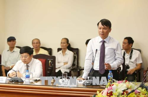 Tổng Giám đốc Thông tấn xã Việt Nam Nguyễn Đức Lợi phát biểu tại Lễ trao Giải thưởng "Bùi Xuân Phái - Vì tình yêu Hà Nội" năm 2018. Ảnh: Dương Giang - TTXVN