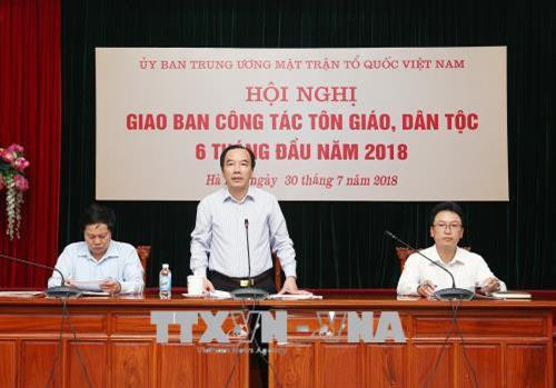 Phó Chủ tịch UBTƯ MTTQ Việt Nam Ngô Sách Thực (giữa) chủ trì hội nghị. Ảnh: Nguyễn Dân - TTXVN Phó Chủ tịch UBTƯ MTTQ Việt Nam Ngô Sách Thực (giữa) chủ trì hội nghị. Ảnh: Nguyễn Dân - TTXVN