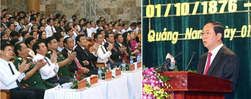 Chủ tịch nước Trần Đại Quang đọc diễn văn tại buổi lễ. Ảnh: Nhan Sáng-TTXVN Chủ tịch nước Trần Đại Quang đọc diễn văn tại buổi lễ. Ảnh: Nhan Sáng-TTXVN