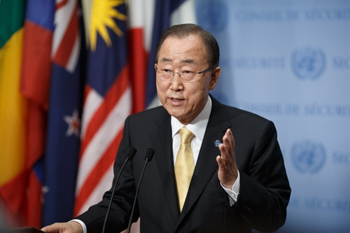 Trong ảnh (tư liệu): Tổng thư ký LHQ Ban Ki-moon trong cuộc họp báo tại trụ sở LHQ ở New York (Mỹ) ngày 9/6. THX/ TTXVN