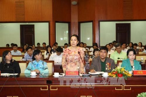 Lãnh đạo Sở Công Thương Thành phố Hồ Chí Minh phát biểu tại buổi gặp gỡ. Ảnh: Thanh Vũ - TTXVN