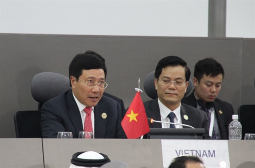 Phó Thủ tướng, Bộ trưởng Ngoại giao Phạm Bình Minh tham dự hội nghị. Ảnh: Vũ Lê Hà-TTXVN