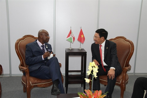 Phó Thủ tướng Phạm Bình Minh gặp Bộ trưởng Ngoại giao Burundi Alain Aimé Nyamitwe. Ảnh: Lê Vũ Hà- TTXVN