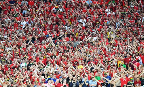 Các cổ động viên Xứ Wales mừng chiến thắng. EPA/TTXVN
