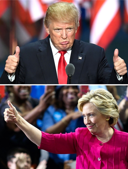 Bà Hillary Clinton (ảnh dưới) và ông Donald Trump (ảnh trên). AFP/TTXVN