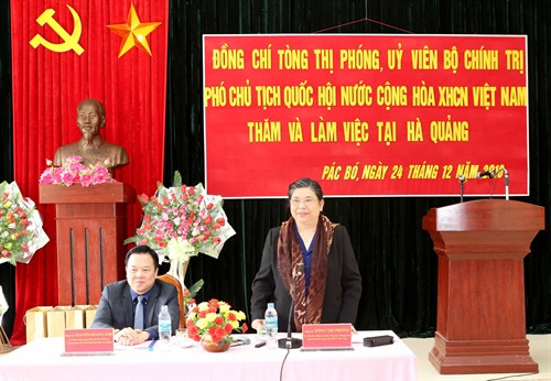 Phó Chủ tịch Quốc hội Tòng Thị Phóng phât biểu tại buổi làm việc. Ảnh: Phương Hoa- TTXVN