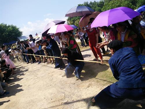 Phần hội với các trò chơi dân gian độc đáo của đồng bào Mông như đẩy gậy, kéo co, leo cây... Ảnh: Hoàng Tâm Phần hội với các trò chơi dân gian độc đáo của đồng bào Mông như đẩy gậy, kéo co, leo cây... Ảnh: Hoàng Tâm