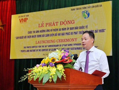 PGS, TS Trần Hồng Thái, Phó Tổng Giám đốc Trung tâm KTTV Quốc gia, Trưởng Ban tổ chức Cuộc thi phát biểu tại Lễ phát động. Ảnh Ngọc Đức