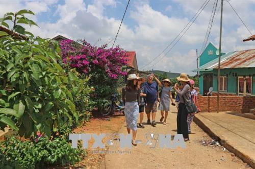 Một nhóm du khách dạo bước tham quan tại làng K’Ho B’Nơr C dưới chân núi Langbiang. Ảnh: Nguyễn Dũng – TTXVN Một nhóm du khách dạo bước tham quan tại làng K’Ho B’Nơr C dưới chân núi Langbiang. Ảnh: Nguyễn Dũng – TTXVN