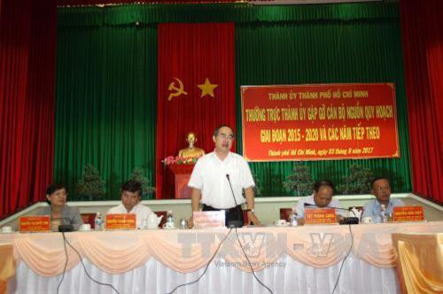 Bí thư Thành uỷ Thành phố Hồ Chí Minh Nguyễn Thiện Nhân phát biểu tại buổi gặp gỡ. Ảnh: Thanh Vũ-TTXVN