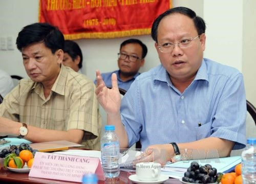 Phó Bí thư thường trực Thành ủy Tất Thành Cang phát biểu chỉ đạo tại buổi làm việc. Ảnh: An Hiếu - TTXVN