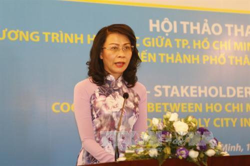 Phó Chủ tịch UBND Thành phố Hồ Chí Minh Nguyễn Thị Thu phát biểu tại buổi Hội thảo. Ảnh: Hoàng Hải-TTXVN Phó Chủ tịch UBND Thành phố Hồ Chí Minh Nguyễn Thị Thu phát biểu tại buổi Hội thảo. Ảnh: Hoàng Hải-TTXVN