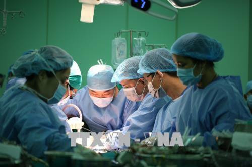 Các bác sỹ Bệnh viện Đại học y dược Thành phố Hồ Chí Minh thực hiện ca ghép gan với sự hỗ trợ của các chuyên gia đến từ bệnh viện ASAN. Ảnh: TTXVN phát