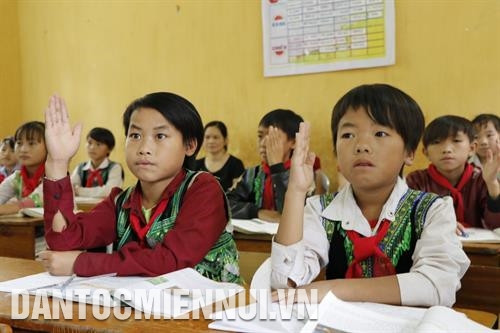 Trường Phổ thông Dân tộc Bán trú Tiểu học và Trung học cơ sở Trạm Tấu (huyện Trạm Tấu) có gần 100% học sinh là con em người Mông. Ảnh: Tuấn Anh – TTXVN