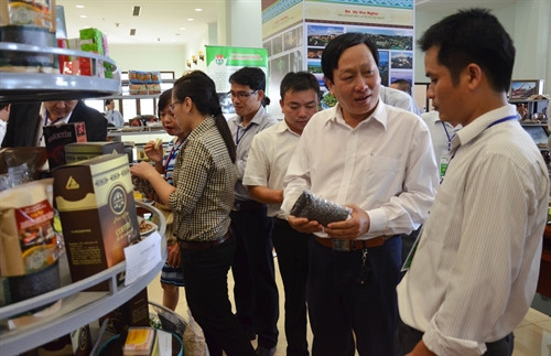 Các đại biểu tham quan sản phẩm nông nghiệp sản xuất tại Đắk Nông Anh: Ngọc Minh – TTXVN